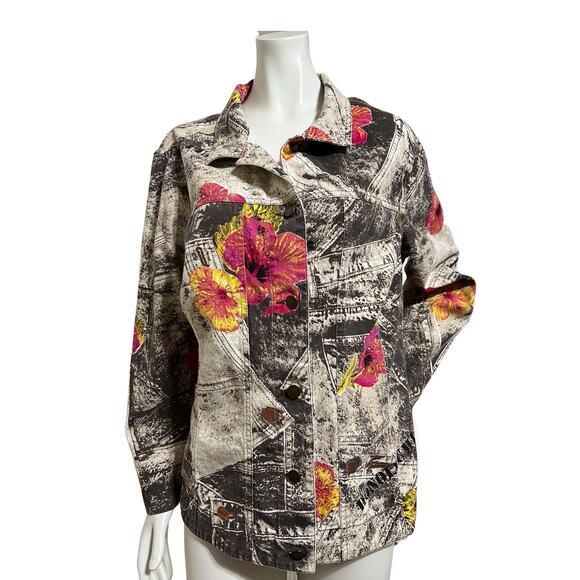Stonebridge Signature Rhinestone Graphic Floral Button Down Jacket Size X-Large - Picture 1 of 5